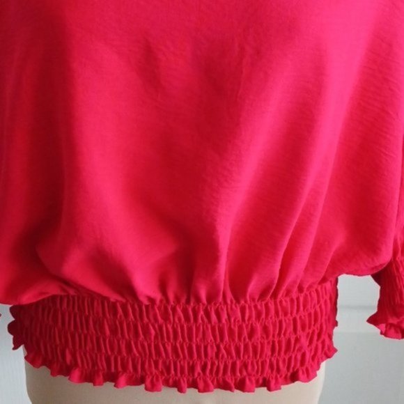 Vince Camuto Bright Red Smoked Dolman Sleeve Top Blouse Sz. Medium - Picture 5 of 13